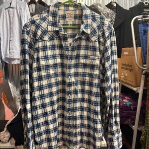 Plaid, flannel, Western shirt with snaps.